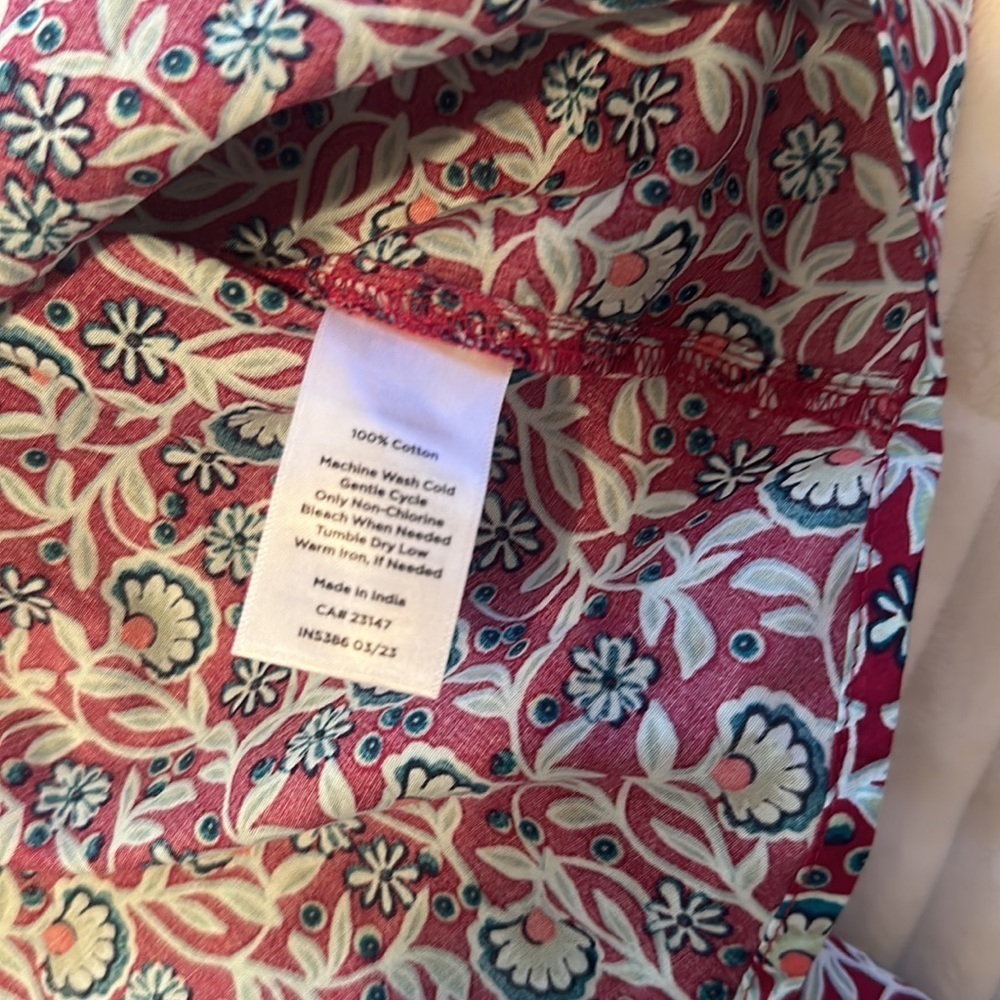 Talbots ruffle trim popover blouse pink blue floral large 100% cotton - Picture 5 of 5